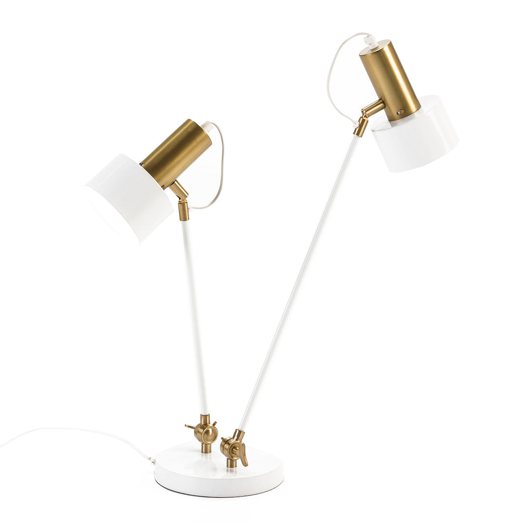 Lámpara doble tipo flexo en blanco y oro