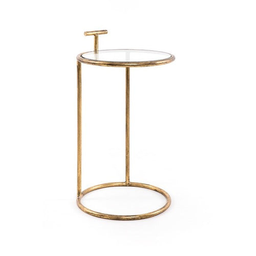 Mesa auxiliar de cristal y metal dorado