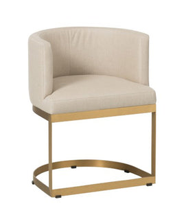 silla de lino beige y patas doradas